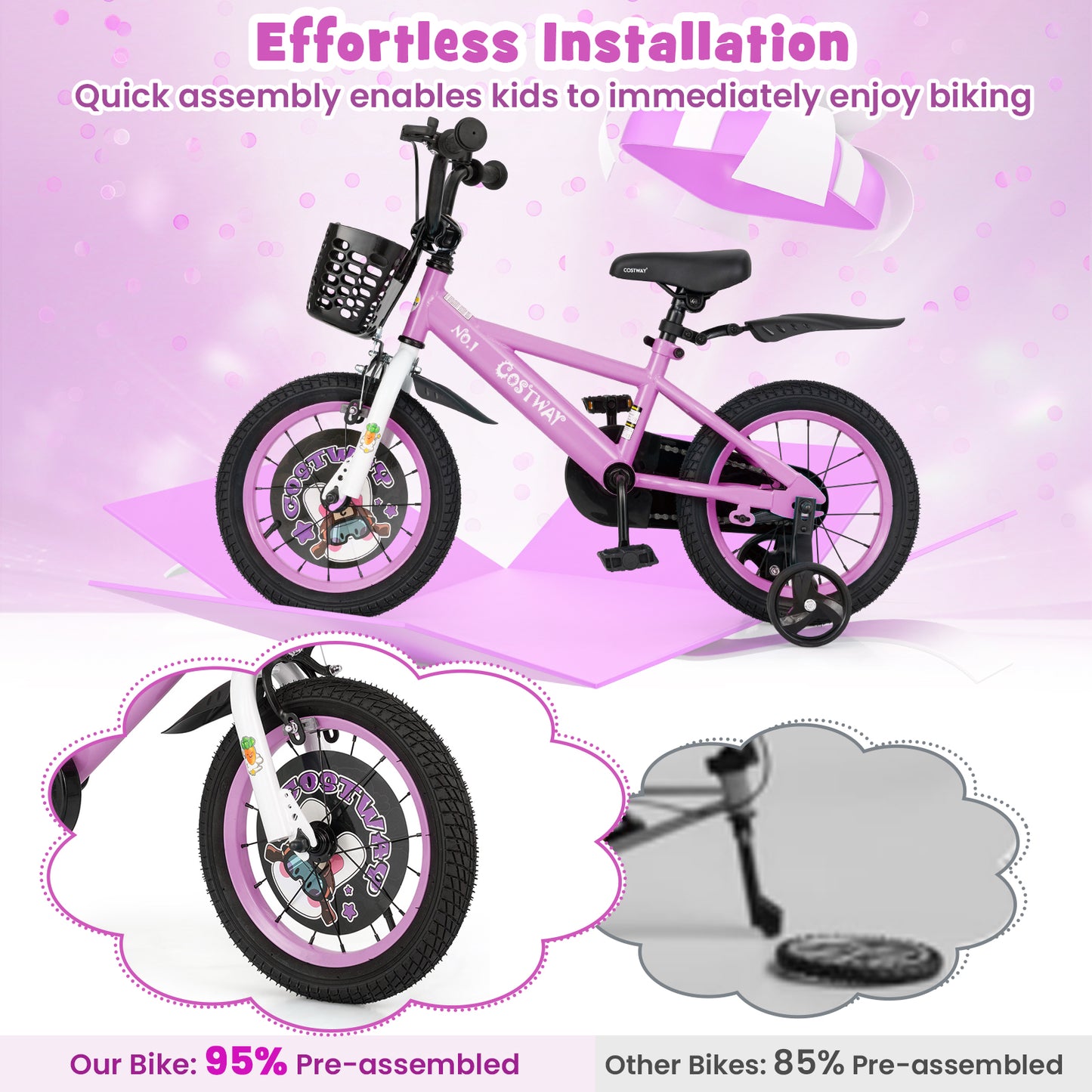 14 Inch Kids Bike, 3-5 Years, Adjustable Handlebar, Purple Kids Bike at Gallery Canada