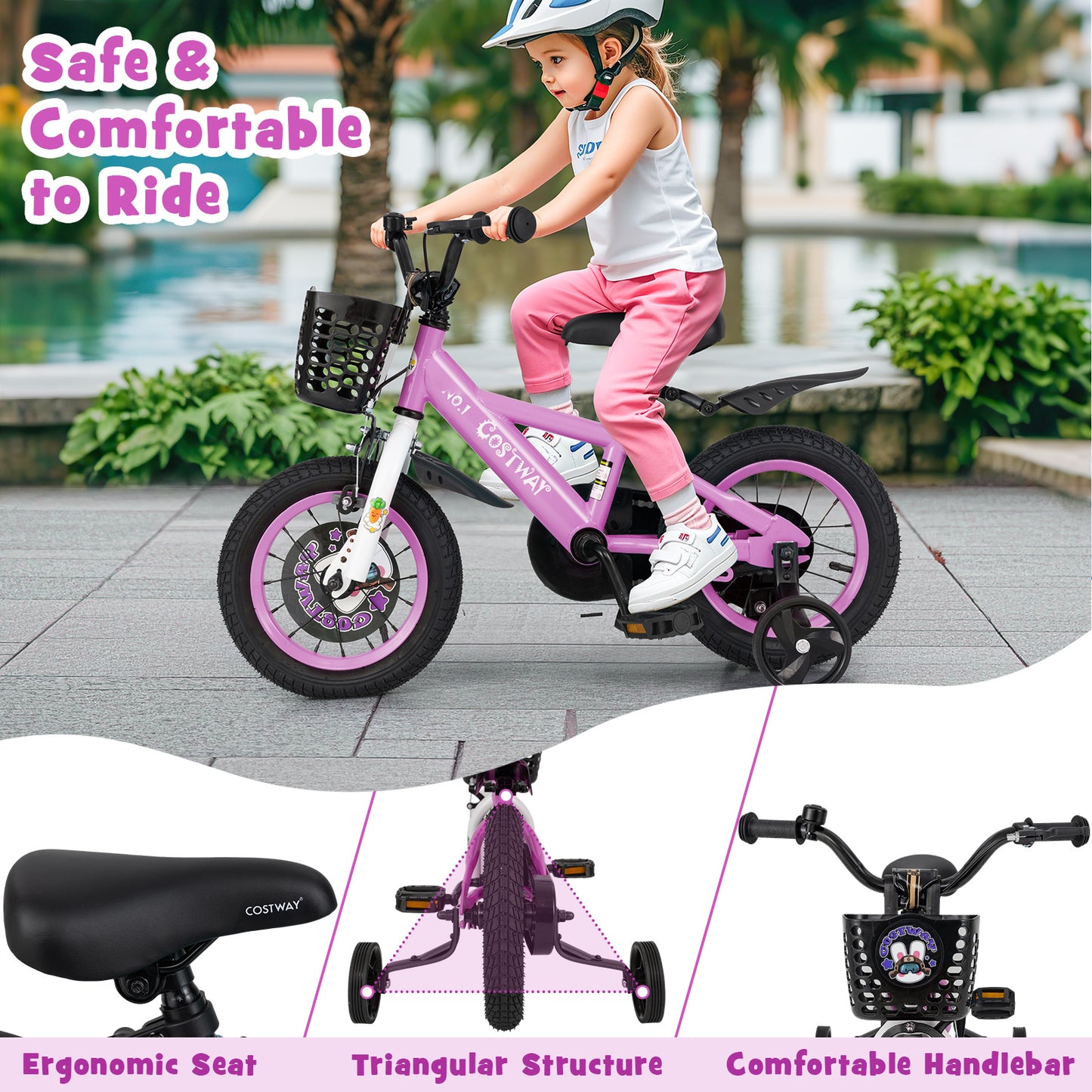 12 Inch Kids Bike for 3-4 Years Old Sport Bicycle with Adjustable Handlebar and Saddle-12 inches, Purple Kids Bike at Gallery Canada