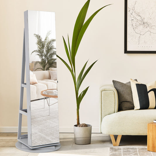 Rotating Mirrored Jewelry Cabinet, 3 LED Modes, Lockable, Gray Jewelry Armoires Gray at Gallery Canada