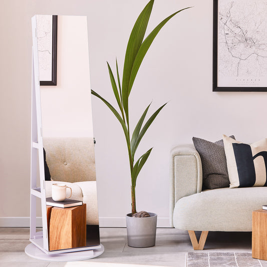 360° Rotating Mirrored Jewelry Cabinet Armoire 3 Color LED Modes Lockable, Purple Jewelry Armoires Purple at Gallery Canada