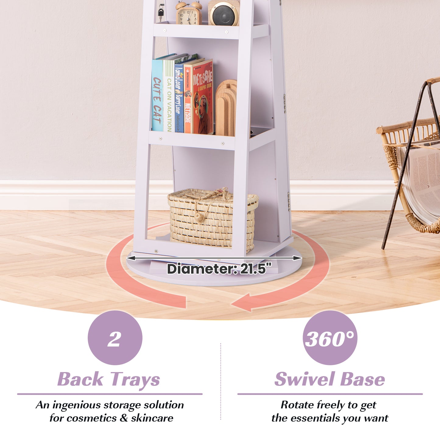 360° Rotating Jewelry Cabinet, 3 LED Modes, Lockable, Purple Jewelry Armoires at Gallery Canada