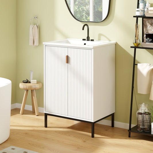 24 Inch Bathroom Vanity With Sink Combo, Adjustable Shelf, White Floor Cabinets White at Gallery Canada