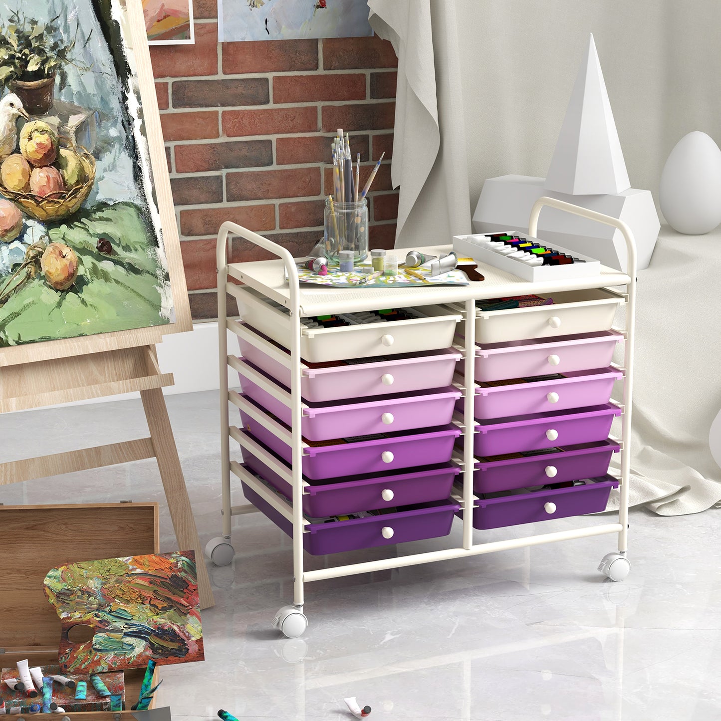 12 Drawers Rolling Storage Cart for Home and Office, Purple File Cabinets at Gallery Canada