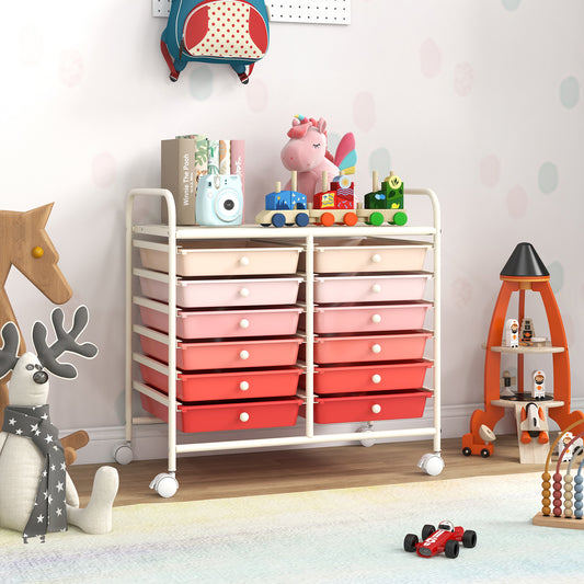 12 Drawers Rolling Storage Cart for Home and Office, Pink File Cabinets Pink at Gallery Canada
