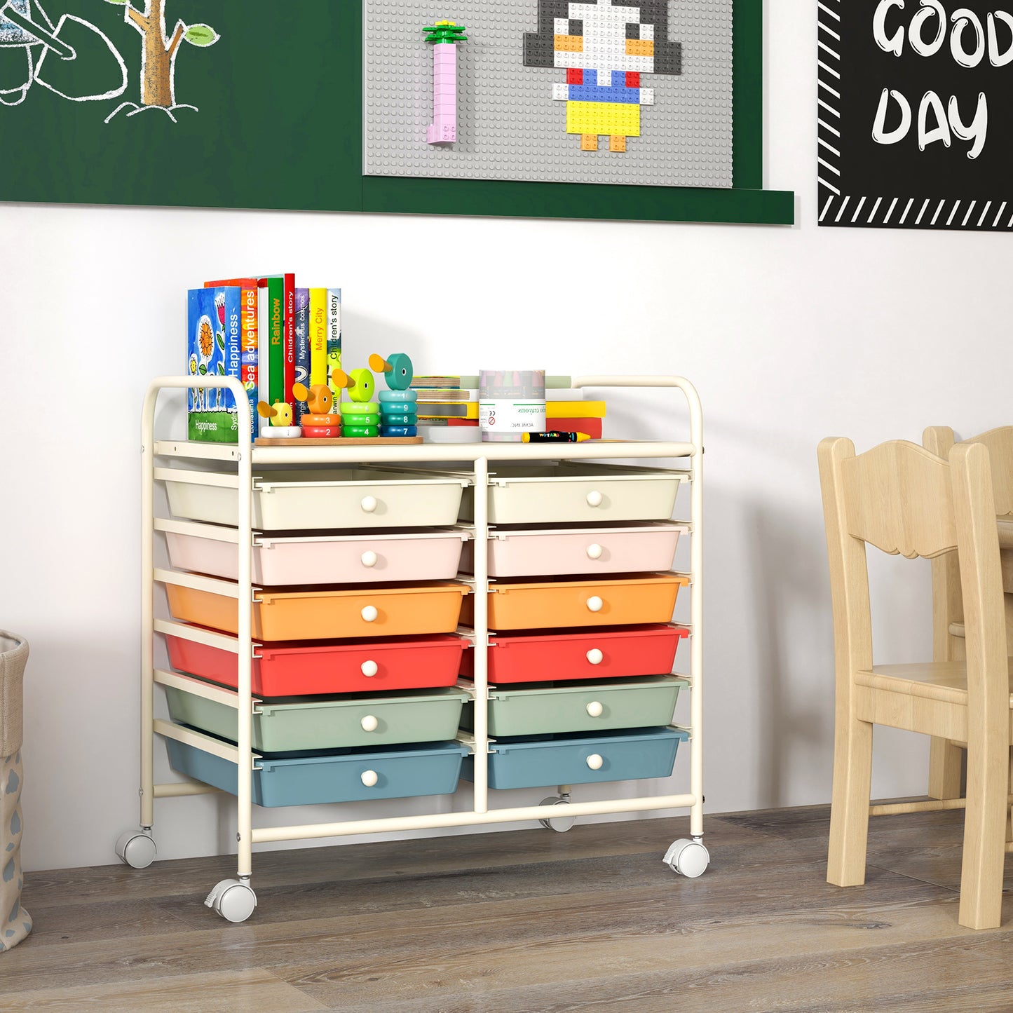 12 Drawers Rolling Storage Cart for Home and Office, Macaron Multicolor File Cabinets at Gallery Canada