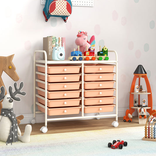 12 Drawers Rolling Storage Cart, Peach File Cabinets Peach at Gallery Canada