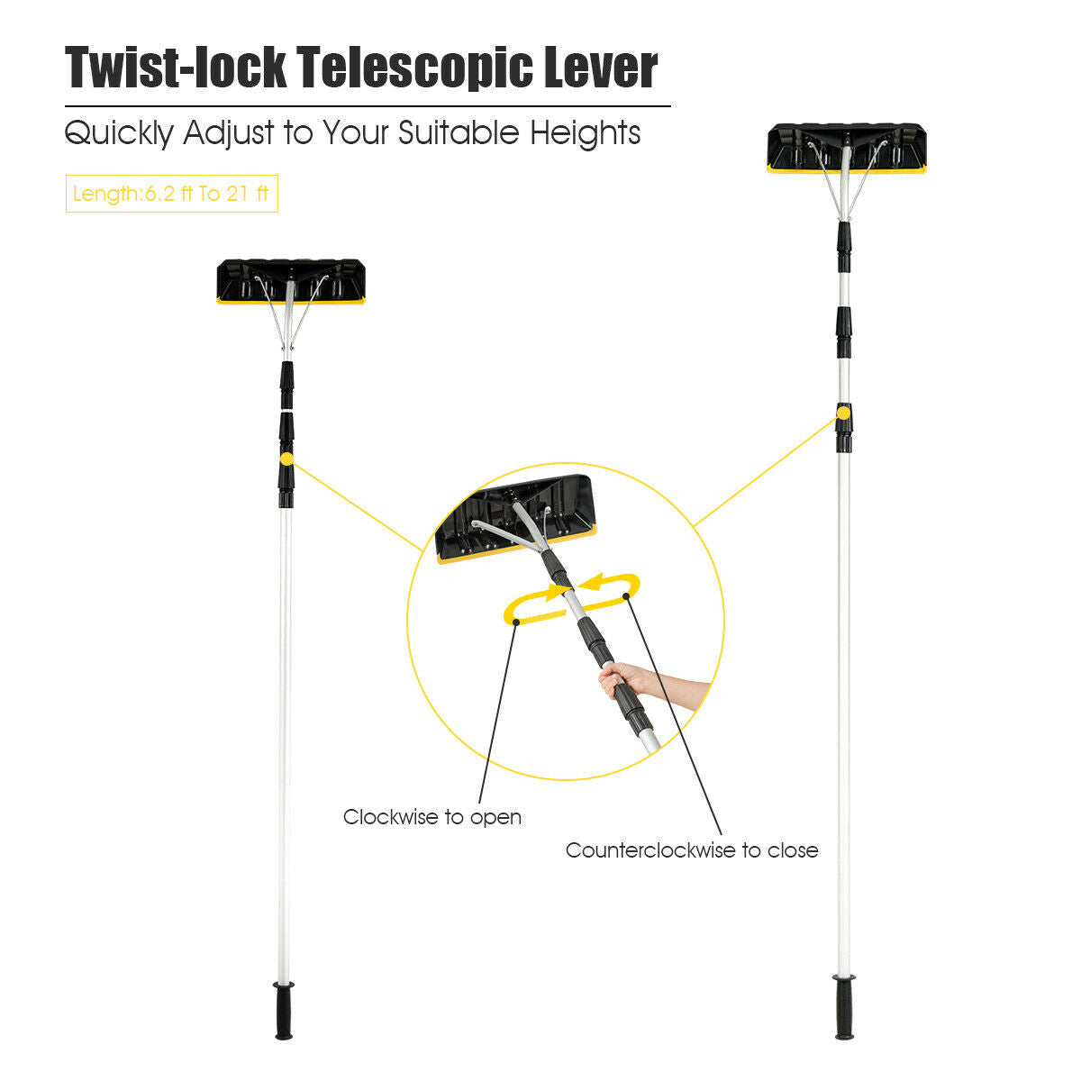 21 FT Telescoping Snow Roof Rake, Aluminum Tube, Non-Slip Handle, Black Snow Removal at Gallery Canada