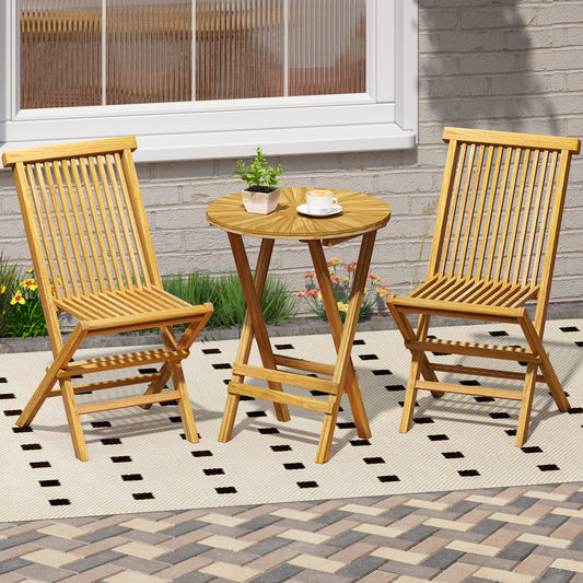 Teak Wood Folding Side Table, Round Slatted Top, X Frame, Natural Patio Coffee Tables Natural at Gallery Canada