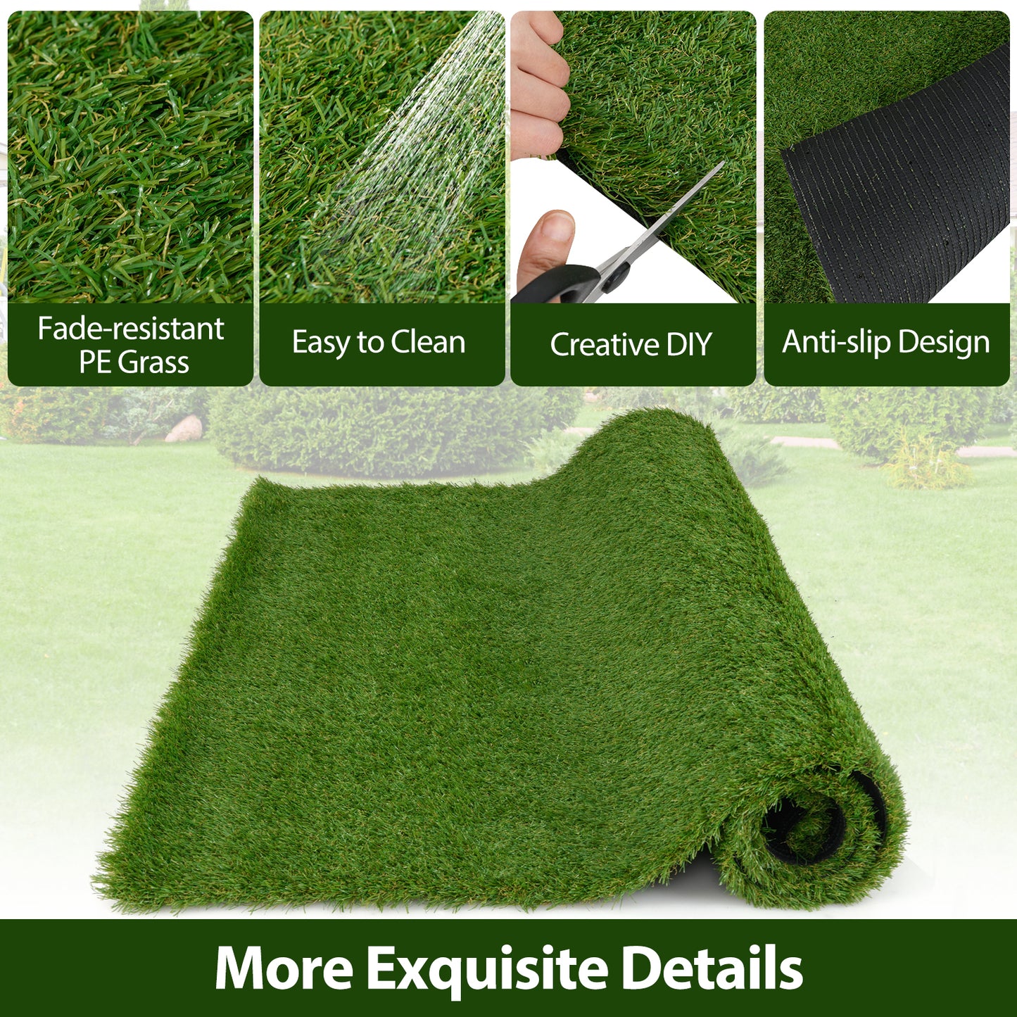 Synthetic Turf Mat, S, Indoor Outdoor, Drainage Holes, Green