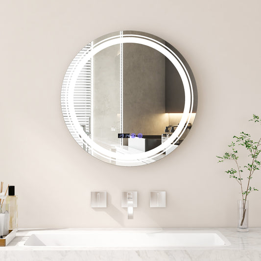 Anti-Fog Round LED Bathroom Mirror, S, 3 Color Lights, White Wall Mirrors White at Gallery Canada