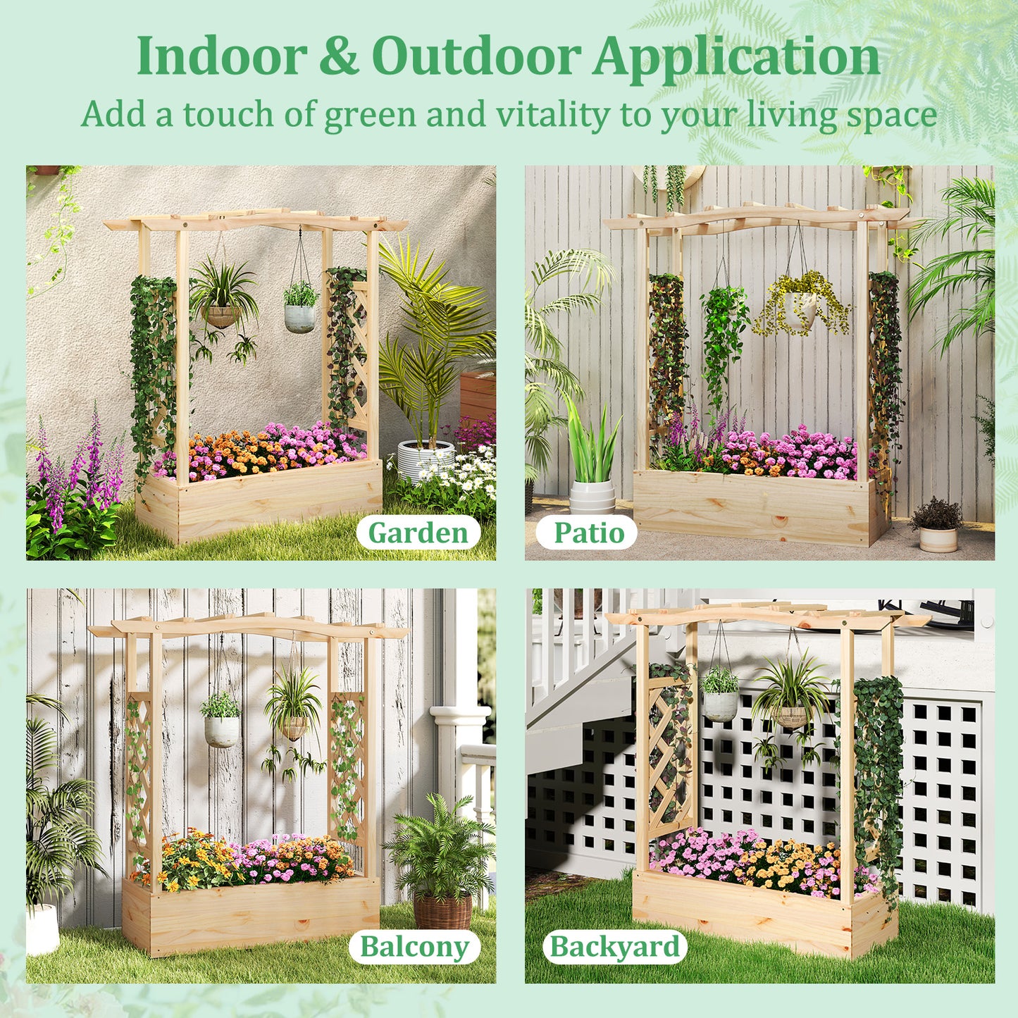 Wooden Raised Garden Bed Planter Box With Trellis And Hanging Roof Raised Garden Beds at Gallery Canada