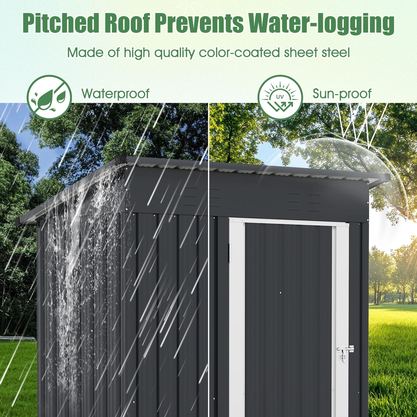 5 x 3 Feet Outdoor Storage Shed, Sloped Roof, Lockable Door, Gray