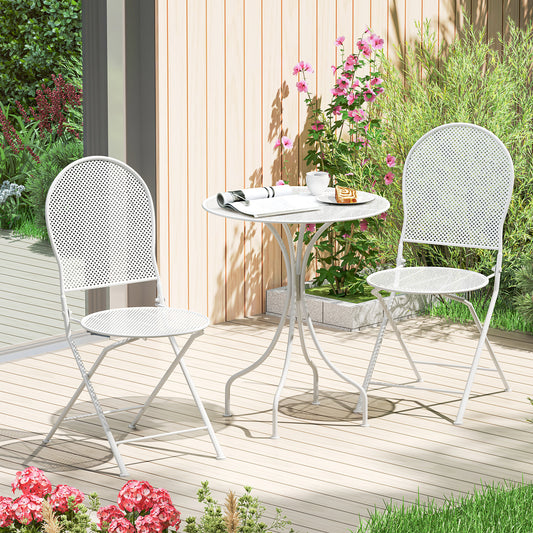 3 Piece Metal Bistro Patio Round Table and 2 Folding Chairs Set, White Patio Dining Sets White at Gallery Canada