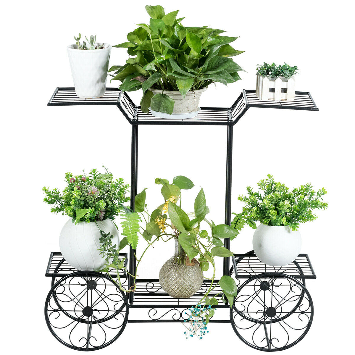 6-Tier Garden Cart Flower Rack Display Decor Pot Plant Holder, Black Plant Stands at Gallery Canada
