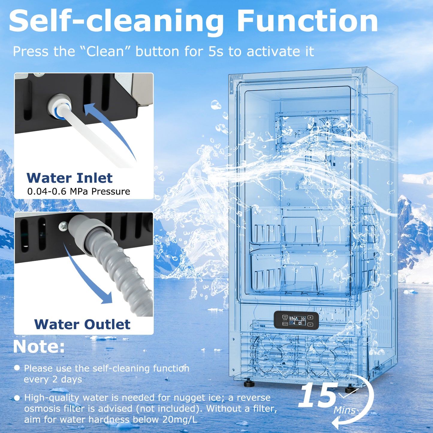 Under Counter Nugget Ice Maker, Self-Cleaning, 24H Timer, Silver Ice Makers at Gallery Canada