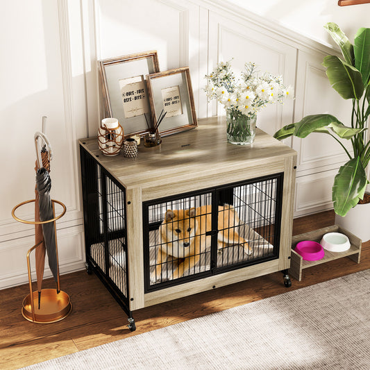 Industrial Dog Kennel, Flip-up Top, 3 Lockable Doors, Removable Tray, Gray Dog Kennels Gray at Gallery Canada