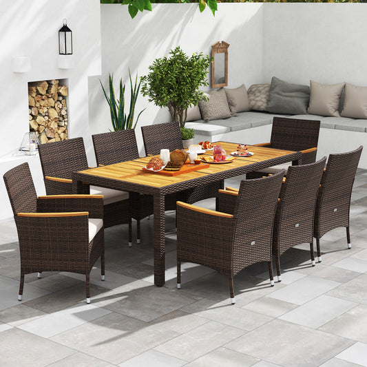 9 Piece Outdoor Dining Set, Acacia Wood Table Top, Beige Patio Dining Sets Beige at Gallery Canada