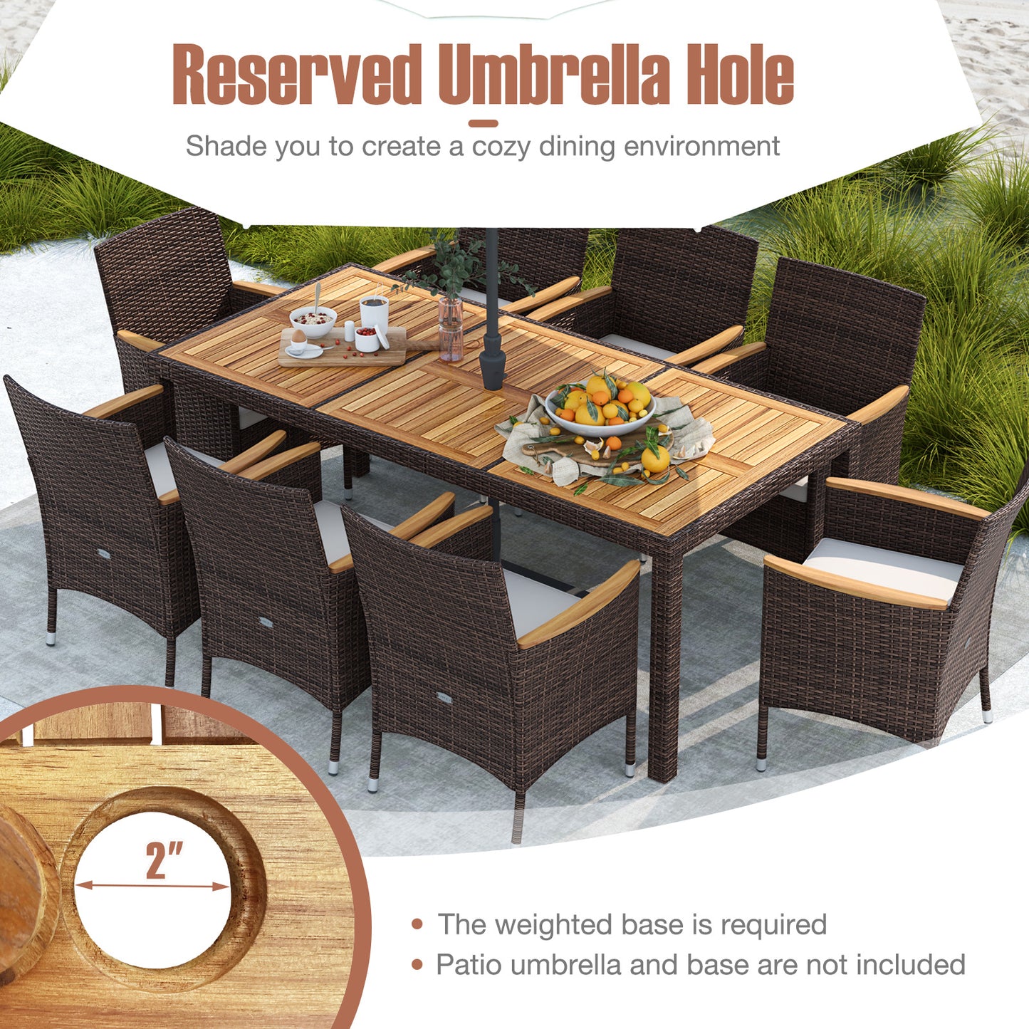 9 Piece Outdoor Dining Set, Acacia Wood Table Top, Beige Patio Dining Sets at Gallery Canada
