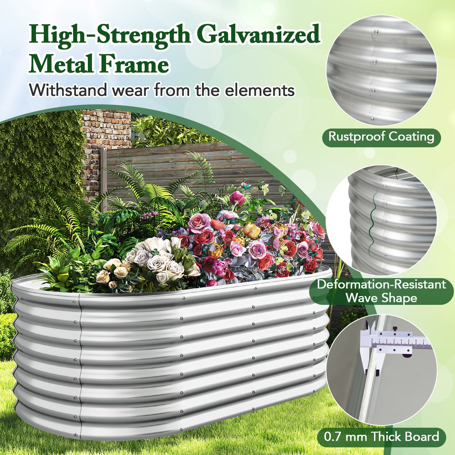 5 x 3 x 2 Feet Metal Oval Raised Garden Bed with Open Bottom Design, Silver Raised Garden Beds at Gallery Canada