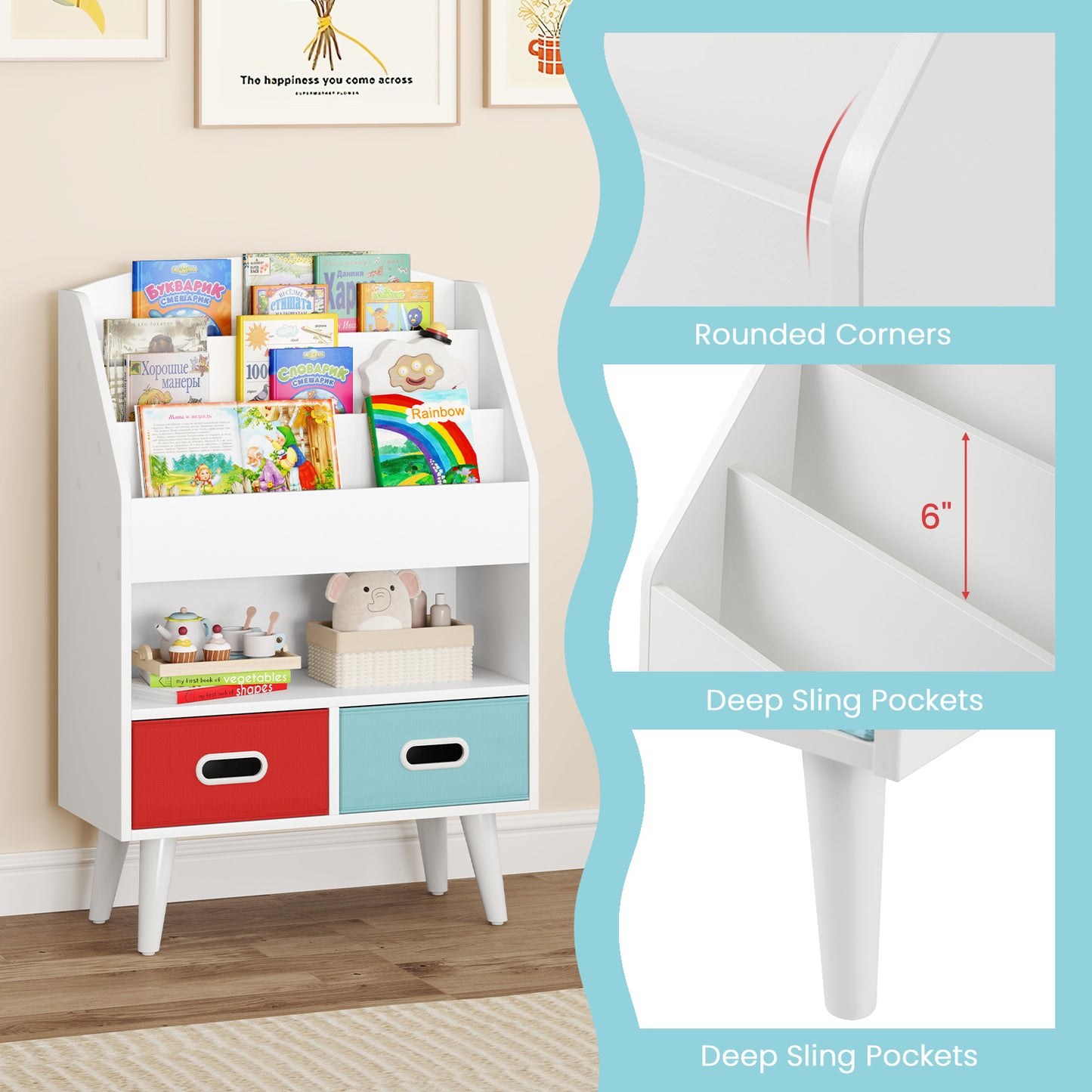 Bibliothèque pour enfants, Compartiment ouvert, Pour tout-petits 3+ ans, Blanc