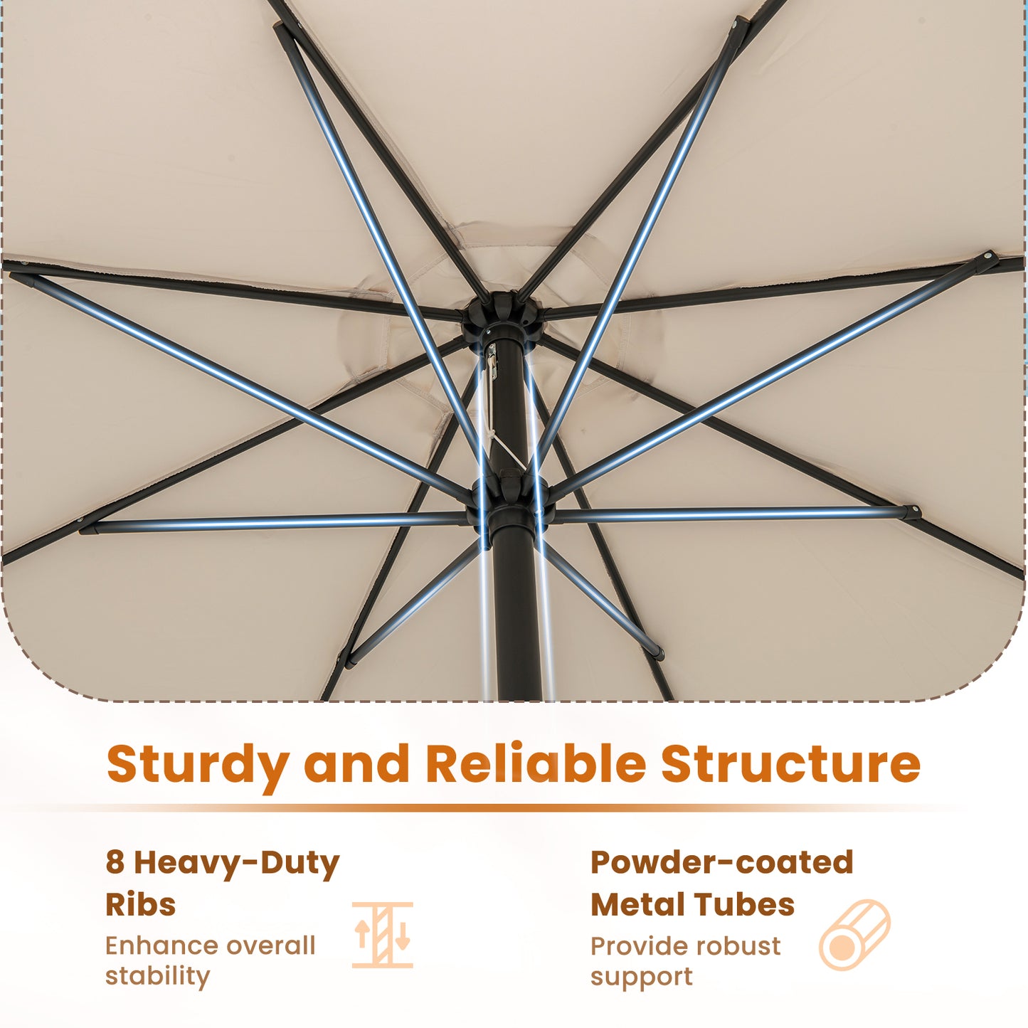 12 Feet Patio Umbrella with Crank Handle and 8 Sturdy Ribs, Beige Outdoor Umbrellas at Gallery Canada