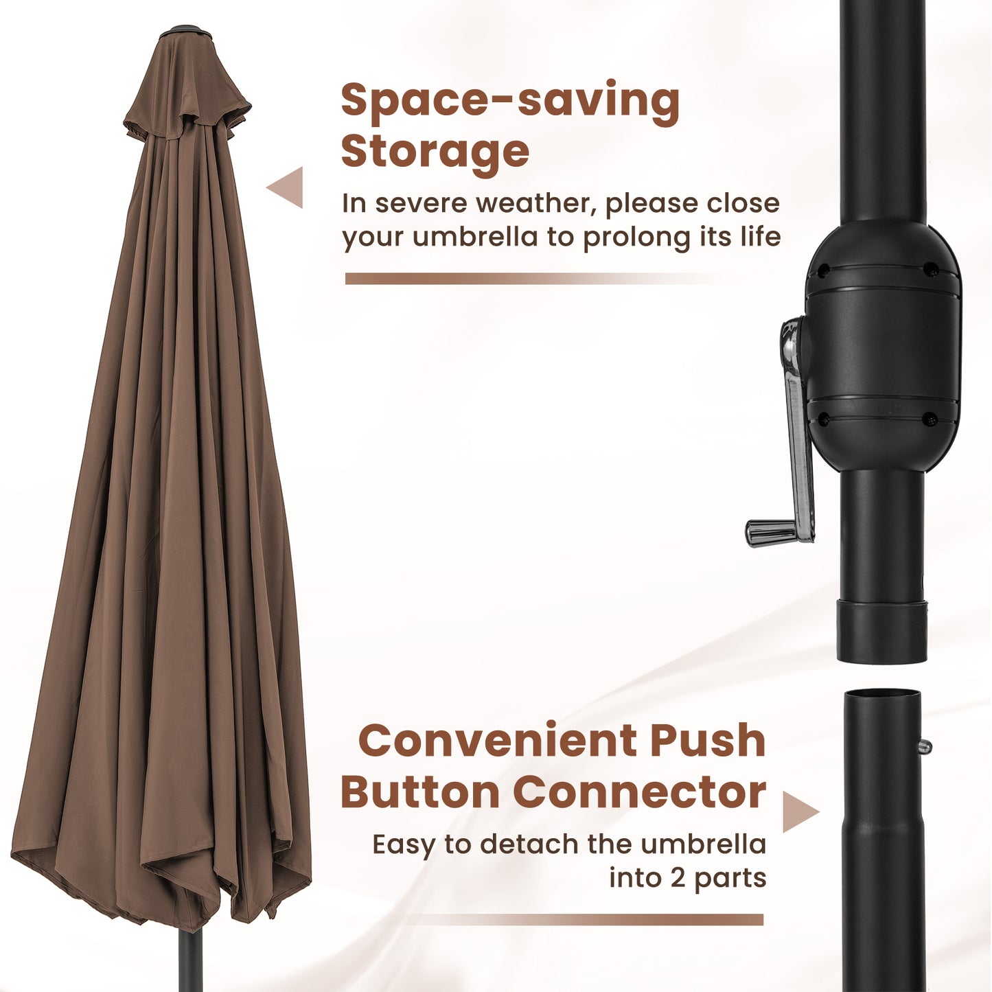 12 Feet Patio Umbrella with Crank Handle and 8 Sturdy Ribs, Coffee Outdoor Umbrellas at Gallery Canada