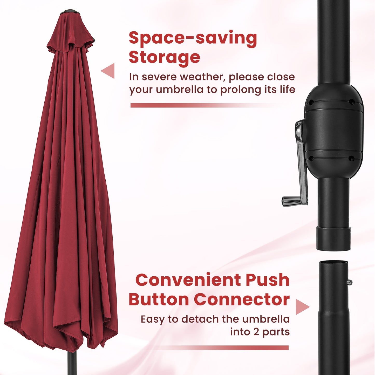 12 Feet Patio Umbrella, Crank Handle, 8 Ribs, Red Outdoor Umbrellas at Gallery Canada