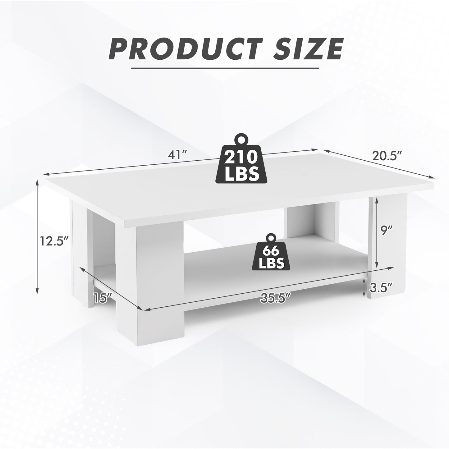 36 Inch Modern Wooden Coffee Table, 2-Tier Storage Shelf, White Coffee Tables at Gallery Canada