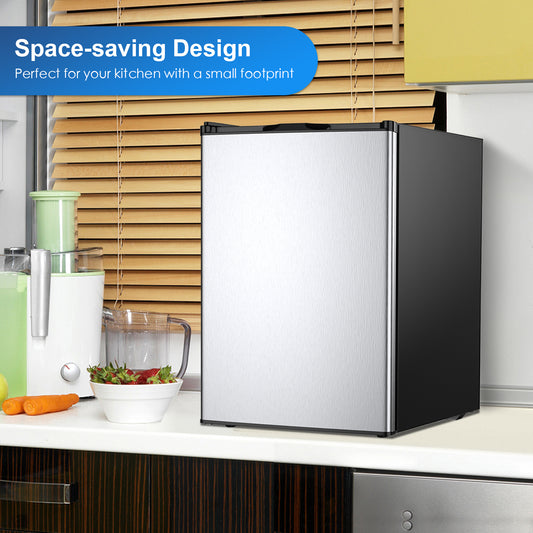 3 Cubic Feet Compact Upright Freezer, Stainless Steel Door, Black, White Refrigerators Black & White at Gallery Canada