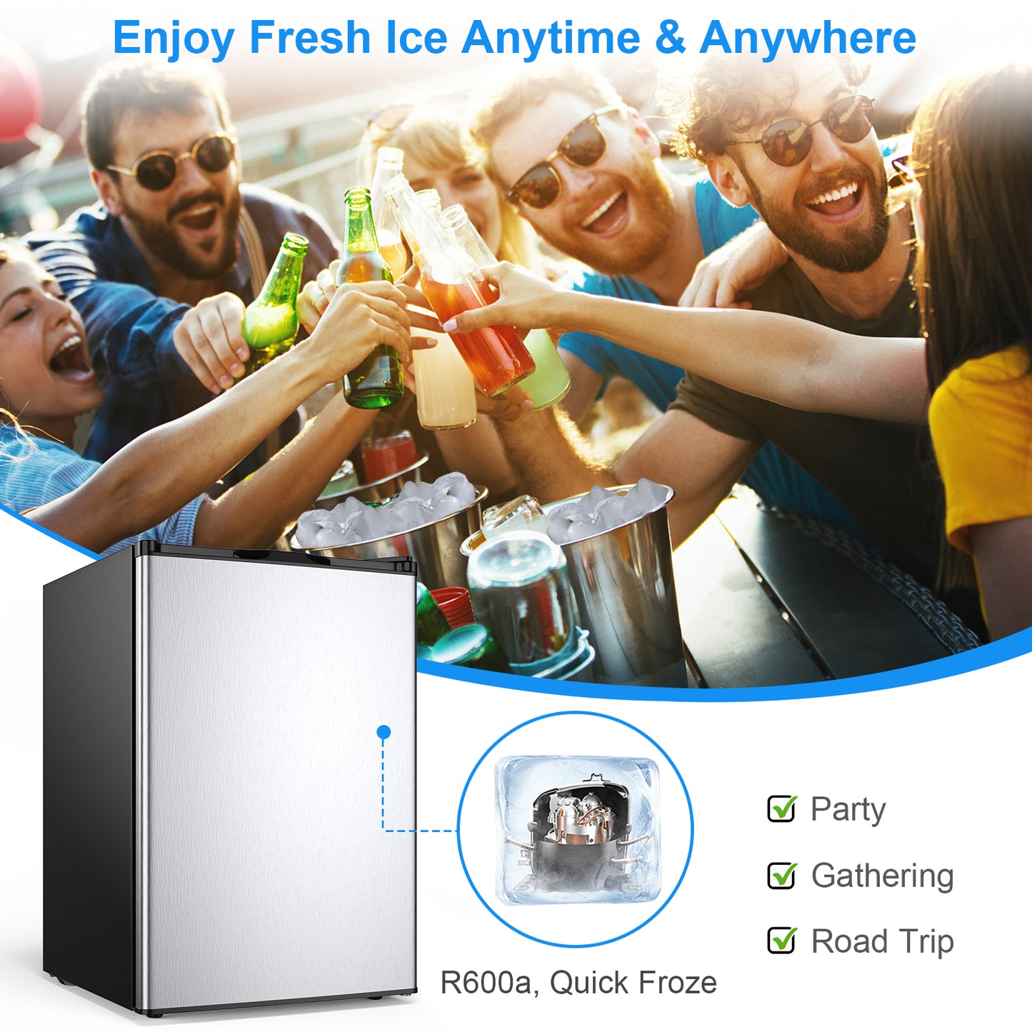 3 Cubic Feet Compact Upright Freezer, Stainless Steel Door, Black, White Refrigerators at Gallery Canada