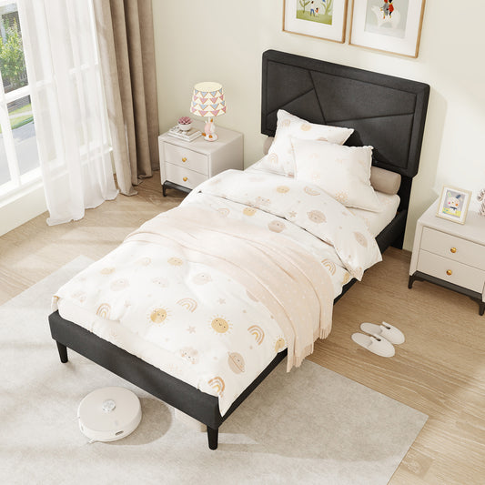 Twin Size Upholstered Platform Bed Frame, Gray Simple Bed Frame Gray at Gallery Canada