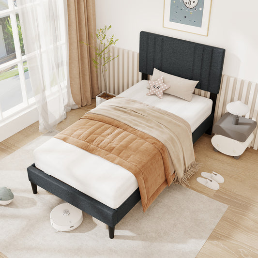 Twin Size Bed Frame, Tufted Headboard, Wooden Slats, Gray Simple Bed Frame Gray at Gallery Canada