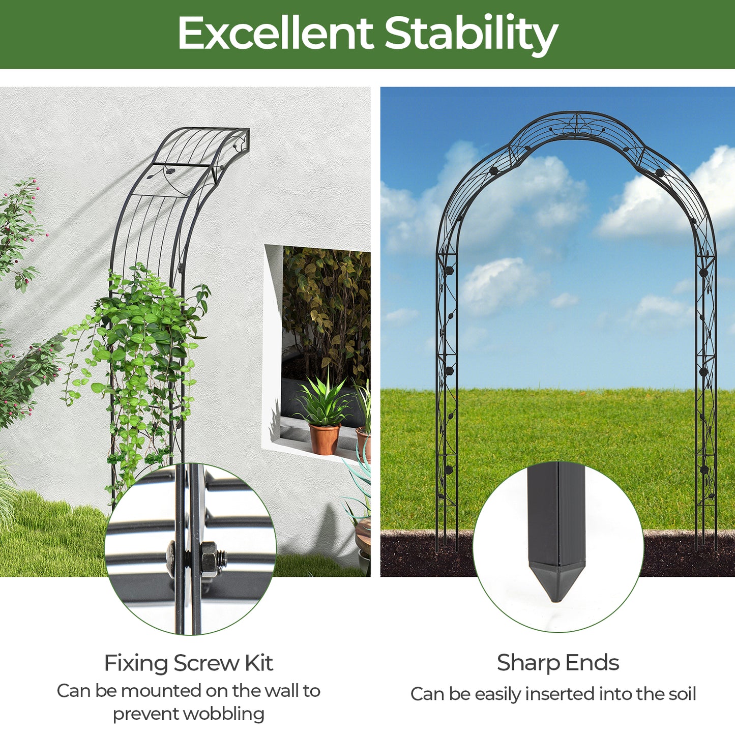 Garden Arch Arbor Trellis For Climbing Plants, Black
