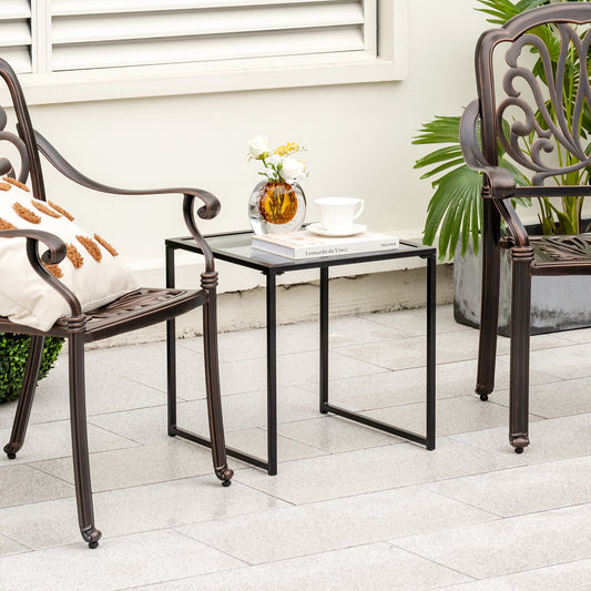Tempered Glass Side Table with Metal Frame for Indoor and Outdoor, Black End & Side Tables Black at Gallery Canada