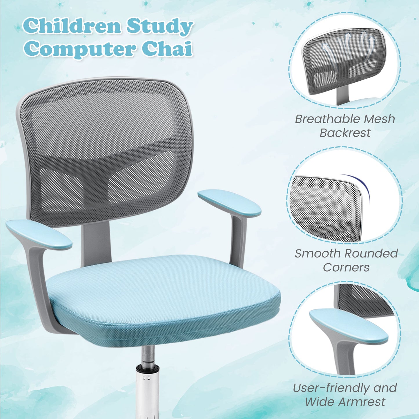 Adjustable Desk Chair, Auto Brake Casters, Kids, Blue Kids Chairs & Seating at Gallery Canada