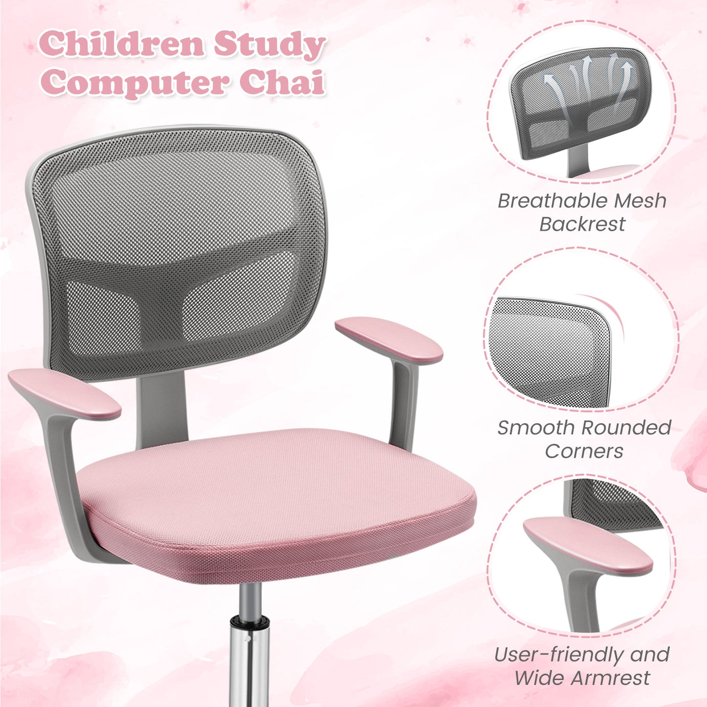 Adjustable Desk Chair With Auto Brake Casters, Pink Kids Chairs & Seating at Gallery Canada
