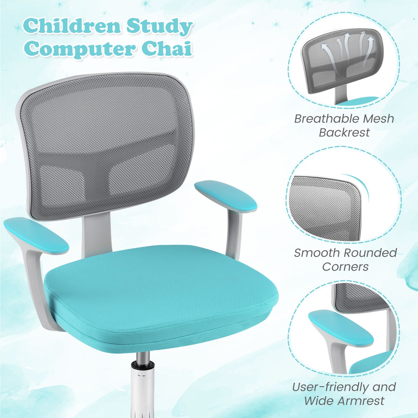 Adjustable Desk Chair, Auto Brake Casters, Green Kids Chairs & Seating at Gallery Canada