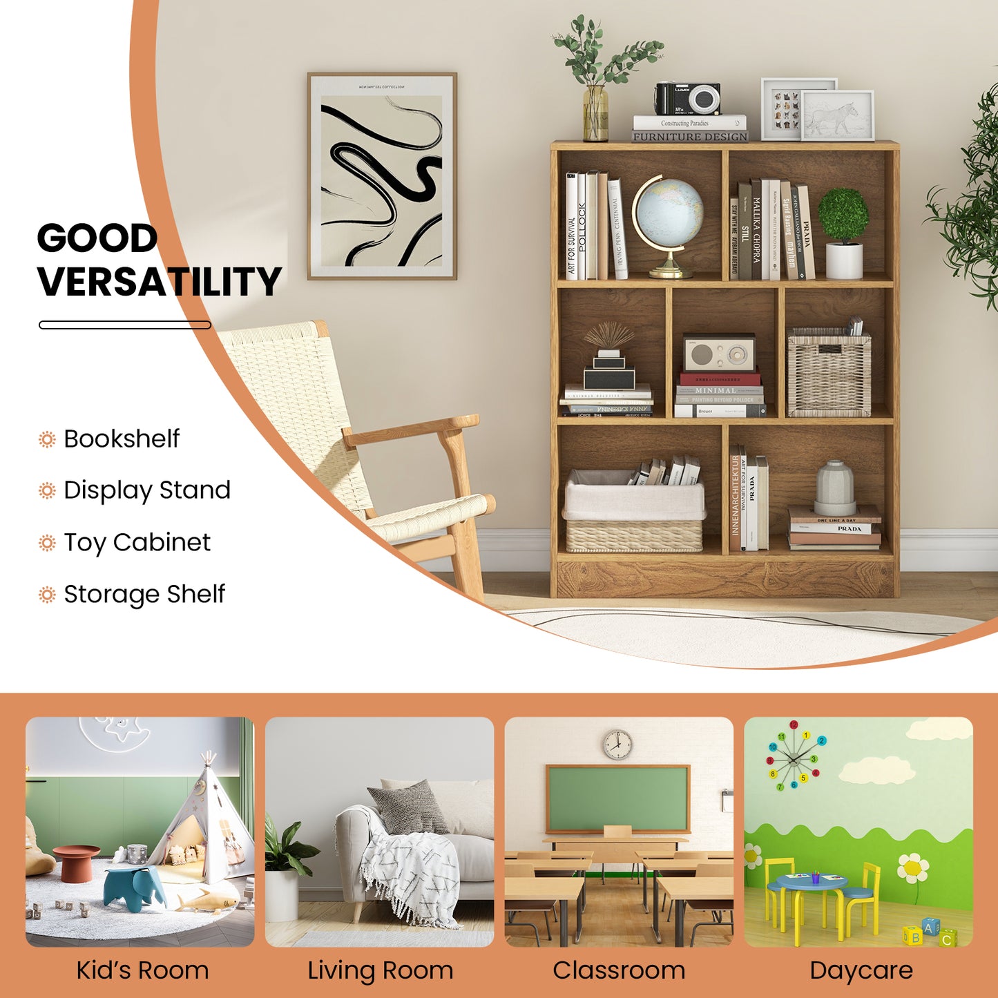 7-Section Freestanding Bookshelf, Natural Kids Storage at Gallery Canada
