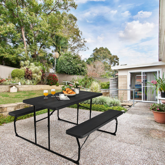 Folding Picnic Table Bench Set, Wood-Like Texture, Black Picnic Tables Black at Gallery Canada
