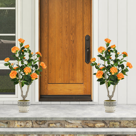 Artificial Camellia Tree, 36 Inch, Blooming Flower, 2 Pack, Orange Faux Plants Orange at Gallery Canada