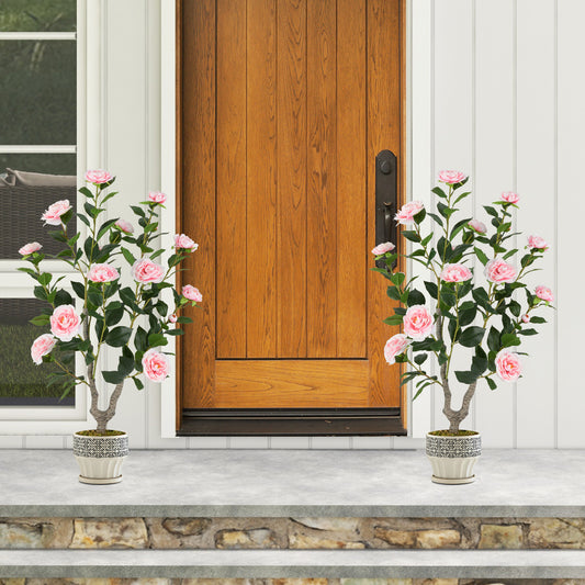 36 Inch Artificial Camellia Tree, 2 Pack, Pink