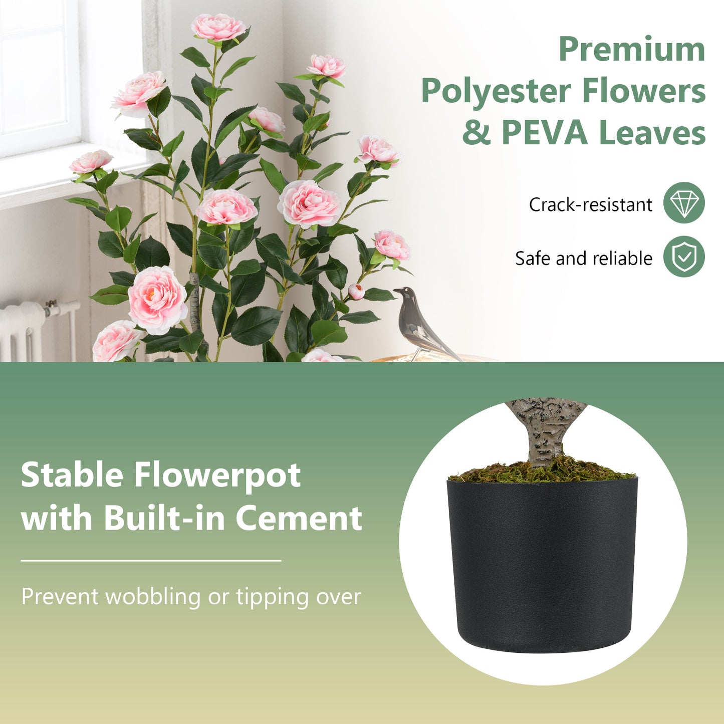 36 Inch Artificial Camellia Tree, 2 Pack, Pink Faux Plants at Gallery Canada