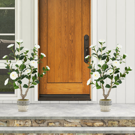 36 Inch Artificial Camellia Tree, 2 Pack, White Faux Plants White at Gallery Canada
