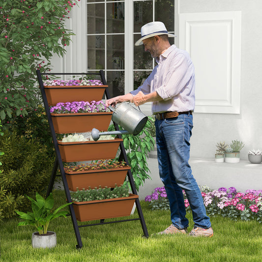 5-Tier Vertical Raised Garden Bed With Wheels, Container Boxes, Brown Raised Garden Beds Brown at Gallery Canada
