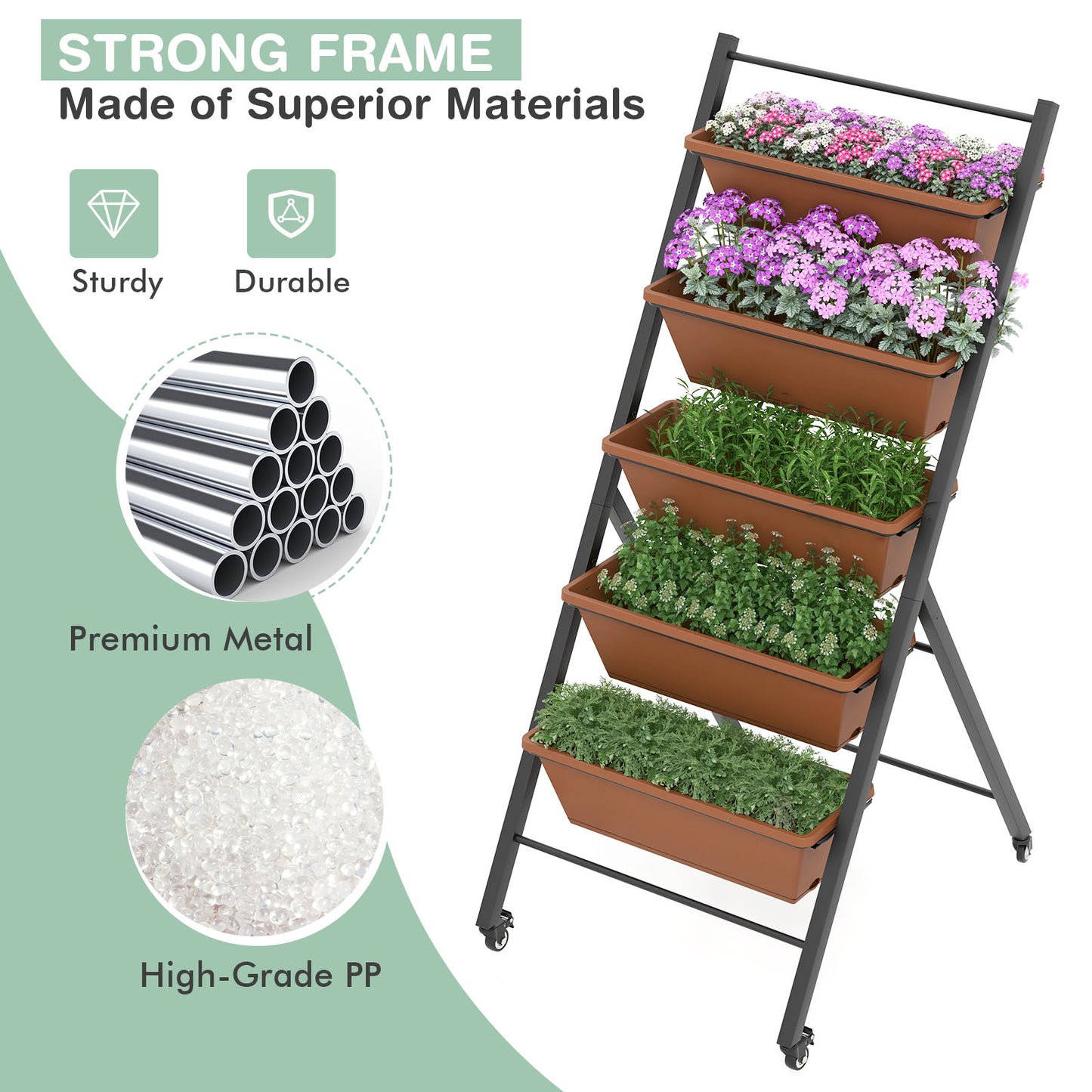 5-Tier Vertical Raised Garden Bed With Wheels, Container Boxes, Brown Raised Garden Beds at Gallery Canada