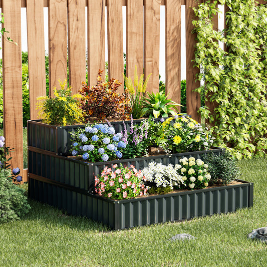 Heavy-Duty Metal Outdoor 3-Tier Raised Garden Bed Planter Box, Black Raised Garden Beds Black at Gallery Canada