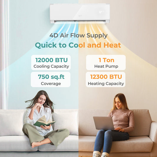 12000 BTU 22 SEER2 Mini Split AC And Heater, White Mini Split Air Conditioners White at Gallery Canada