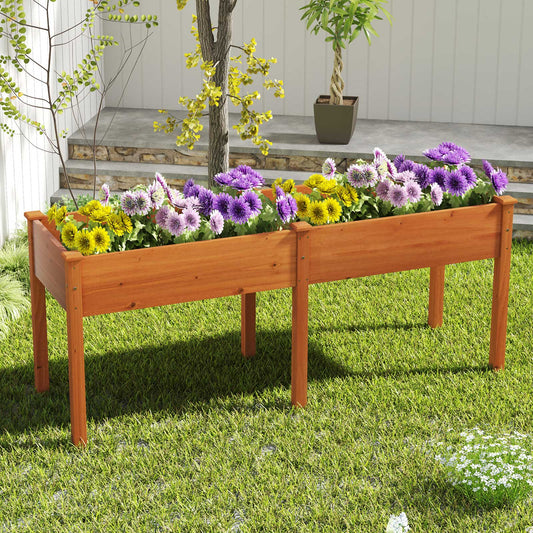 Fir Wood Outdoor Raised Garden Bed, 4x2 Ft, Yellow