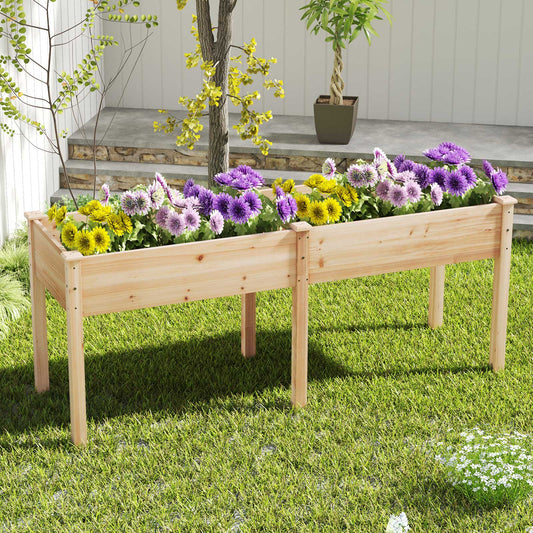 Fir Wood Outdoor Raised Garden Bed, Natural