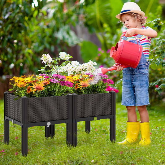 2 Set Elevated Plastic Raised Garden Bed Planter Kit, Brown Raised Garden Beds Brown at Gallery Canada